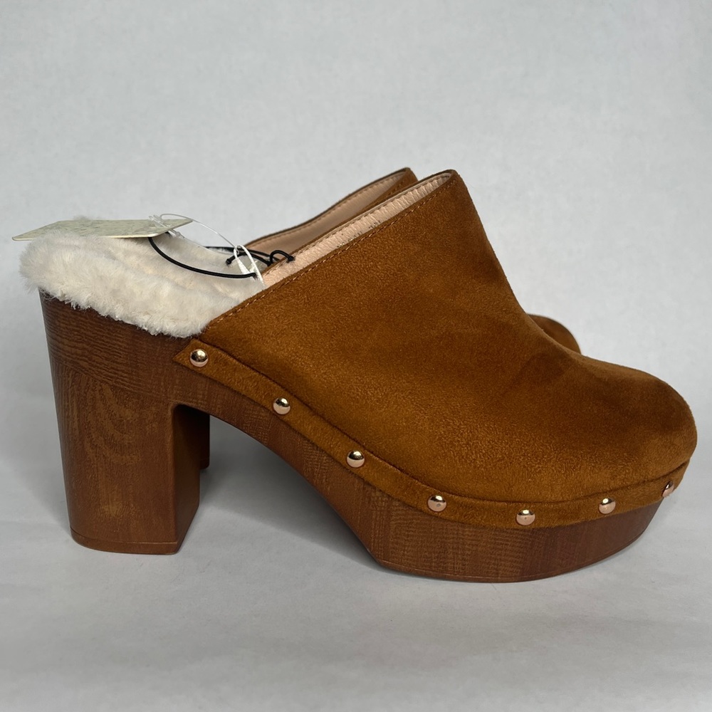 NWT Clog Faux Fur Lined Clog Heels Mule Slip On Mules Shoes Chunky Heel